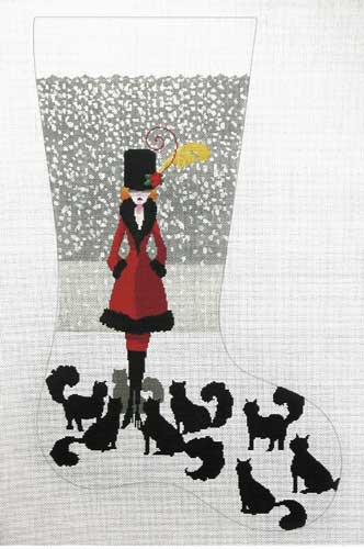 click here to view larger image of Cat Lady Stocking w/Stitch Guide (hand painted canvases)