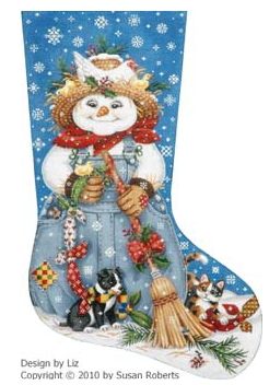 click here to view larger image of Country Snowman Stocking (hand painted canvases)