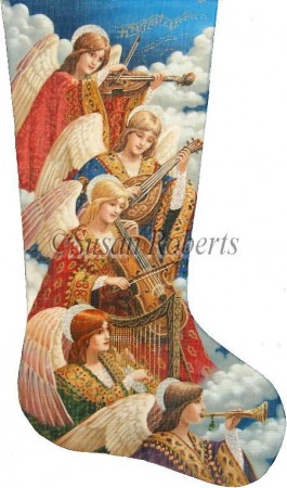 click here to view larger image of Heavenly Music Stocking (hand painted canvases)