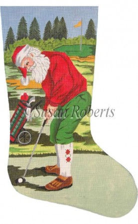 click here to view larger image of Golfer Santa Stocking - 18 Mesh (hand painted canvases)