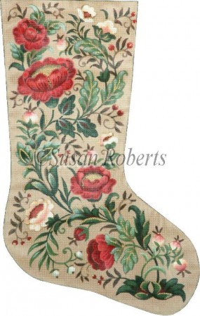 click here to view larger image of Christmas Floral Stocking (hand painted canvases)