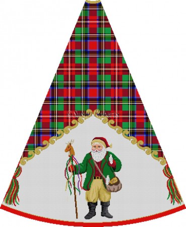 click here to view larger image of Loden Jacket Santa Feeding Birds - Tartan Santa Tree Skirt (hand painted canvases)