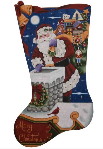click here to view larger image of Christmas Night Stocking - 18 mesh (hand painted canvases)