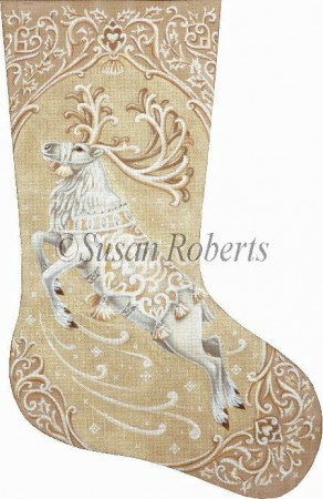 click here to view larger image of Ivory Reindeer Stocking (hand painted canvases)