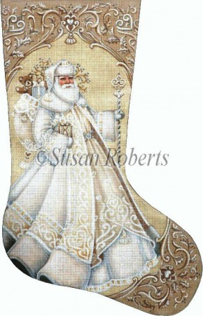 click here to view larger image of Ivory Santa Stocking - 18ct (hand painted canvases)