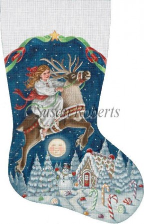 click here to view larger image of Girl on Reindeer Stocking (hand painted canvases)