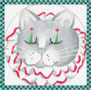 click here to view larger image of Cat Ornament With Border - Clown (hand painted canvases)