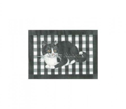 click here to view larger image of Gingham Black and White Cat (hand painted canvases)