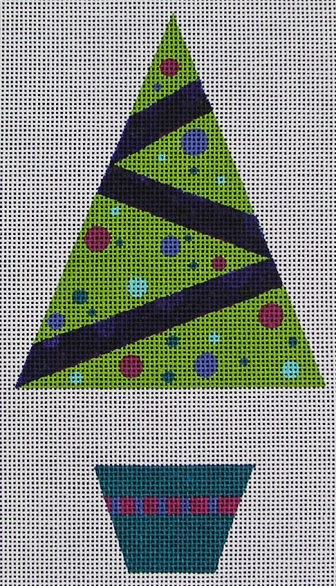 click here to view larger image of Green Tree w/ Purple Dots Ornament (hand painted canvases)