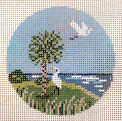click here to view larger image of Egrets and Palmetto Ornament (hand painted canvases)