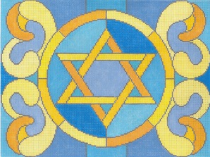 click here to view larger image of Stained Glass Circle Star Blue Tallis (hand painted canvases)