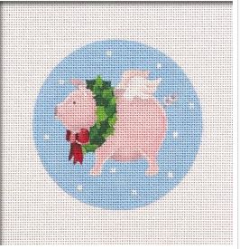 click here to view larger image of Flying Pig With Wreath Ornament (printed canvas)