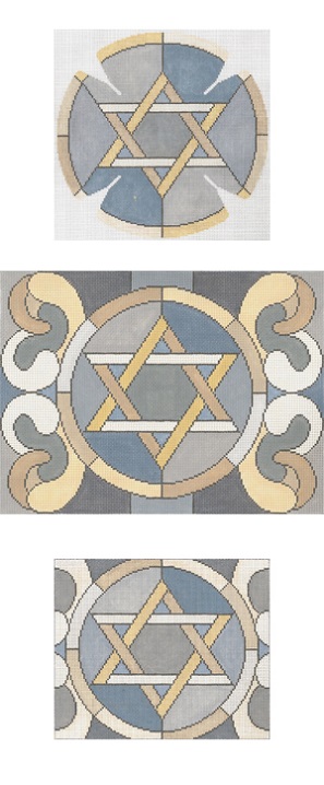 click here to view larger image of Stained Glass Circle Star Grey Yarmulke (hand painted canvases)
