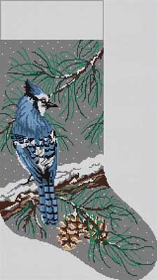 click here to view larger image of Blue Jay Stocking (hand painted canvases)