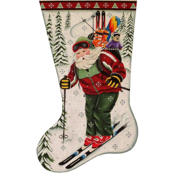 click here to view larger image of Skiing Santa Stocking - 18ct  (hand painted canvases)