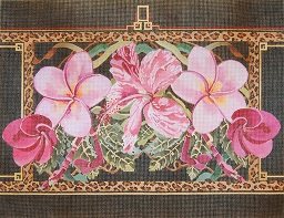 click here to view larger image of Pink Hibiscus and Plumerias - Leopard Border (hand painted canvases)