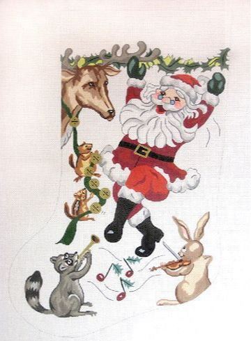 click here to view larger image of Dancing Santa Stocking (hand painted canvases)