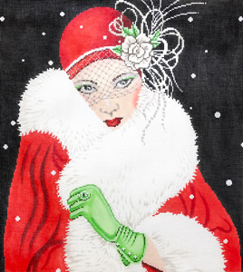 click here to view larger image of Art Deco Lady with Green Gloves (hand painted canvases)