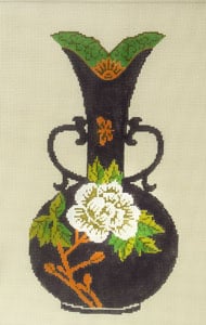 click here to view larger image of Antique Vase - Purple with White Flower (hand painted canvases)