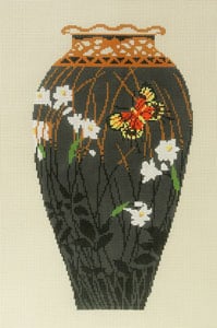 click here to view larger image of Antique Vase - Grey with Orange Butterfly (hand painted canvases)
