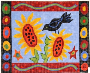 click here to view larger image of Blackbird & Sunflower Primitive (hand painted canvases)