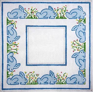 click here to view larger image of Blue Bunnies and Flowers (hand painted canvases)