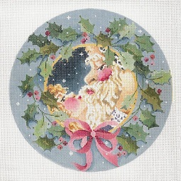 click here to view larger image of Santa Kiss - Holly Border Ornament (hand painted canvases)