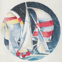 click here to view larger image of Sailboats In The Rain Ornament (hand painted canvases)