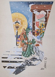 click here to view larger image of Father Christmas And Child Decorating Tree Stocking (hand painted canvases)