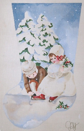 click here to view larger image of The Little Skaters Stocking (hand painted canvases)