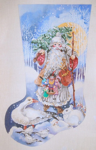 click here to view larger image of Father Christmas And Snow Animals Stocking (hand painted canvases)