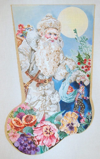 click here to view larger image of Father Christmas - Floral Stocking (hand painted canvases)