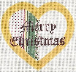 click here to view larger image of Merry Christmas - Gold Border Heart (hand painted canvases)