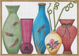 click here to view larger image of 5 Vases With Curly Bamboos (hand painted canvases)