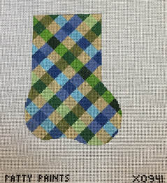 click here to view larger image of Plaid Mini Sock Greens and Blues (hand painted canvases)