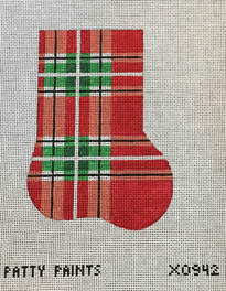 click here to view larger image of Plaid Mini Sock Reds Greens (hand painted canvases)