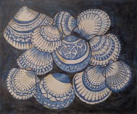 click here to view larger image of Blue and White Shells (hand painted canvases)