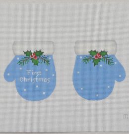 click here to view larger image of Baby's First Christmas Mittens - Blue (printed canvas)