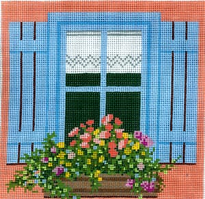 click here to view larger image of Window - Blue Shutters (hand painted canvases)