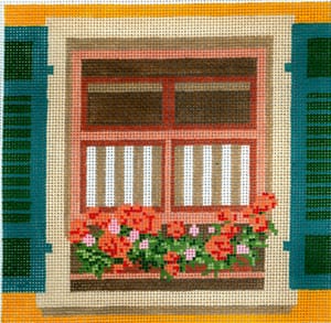 click here to view larger image of Window - Geraniums (hand painted canvases)