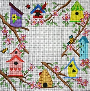 click here to view larger image of Birdhouses in Dogwood (hand painted canvases)