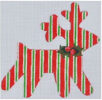 click here to view larger image of Candy Cane Reindeer Ornament (hand painted canvases)