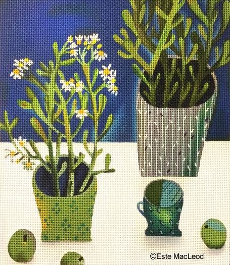 click here to view larger image of Daisies & Green Pot (hand painted canvases)