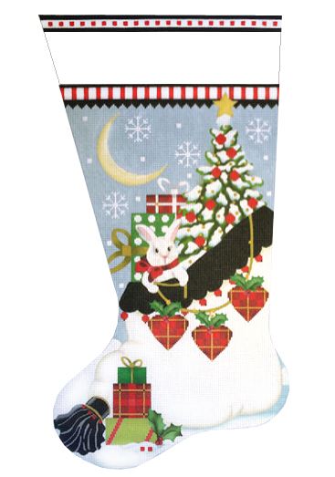 click here to view larger image of White Christmas Bag Stocking (hand painted canvases)