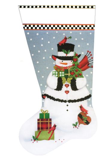 click here to view larger image of White Snowman and Cardinal Stocking (hand painted canvases)