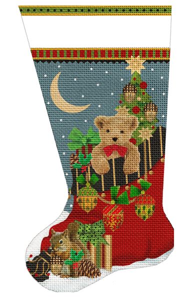 click here to view larger image of Acorn Teddy Bear Stocking (hand painted canvases)