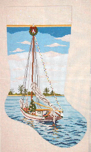 click here to view larger image of Christmas Sailing Stocking (hand painted canvases)