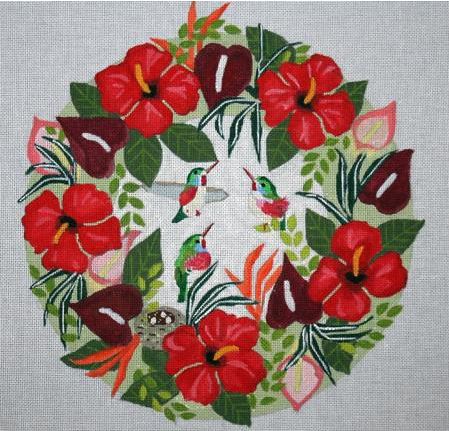 click here to view larger image of Hummingbirds Tropical Wreath   (hand painted canvases)