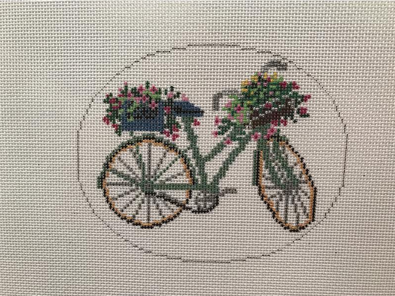 click here to view larger image of Green Bicycle with Flowers (hand painted canvases)