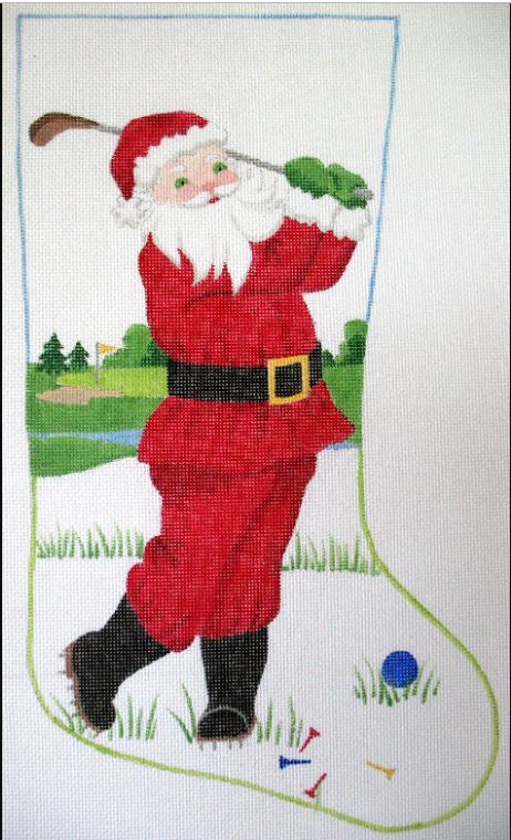 click here to view larger image of Golfing Santa Stocking (hand painted canvases)